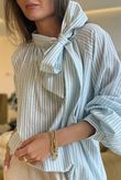 Nantucket Stripe Tie Neck Blouse Soft Sage